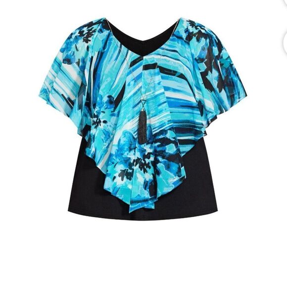 CATO Women Plus Overlay Sleeveless V-Neckl ruffled and straight hemline hips. - Picture 9 of 9